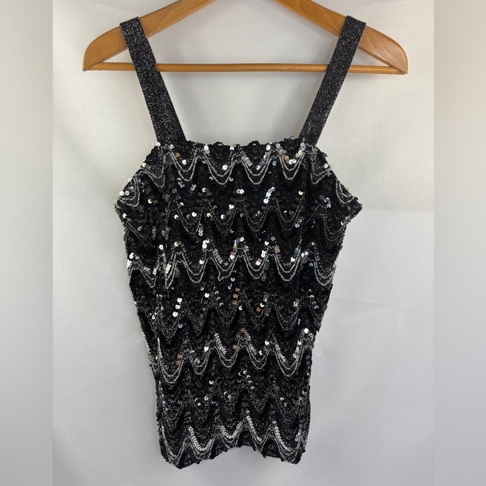 Vintage Joanna Black Silver Sequin Tank Top Women's Medium